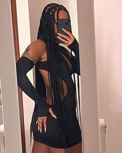 Customer photo review of SOLADO Cut Out Cold Shoulder Mini Dress With Oversleeve