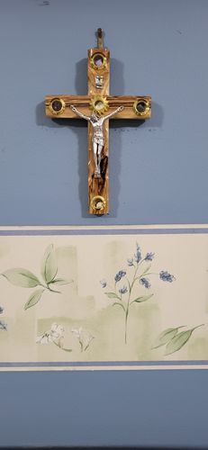 Customer photo review of Olive Wood Plain Crucifix (With Star of Bethlehem) - Holy Land Crucifixes