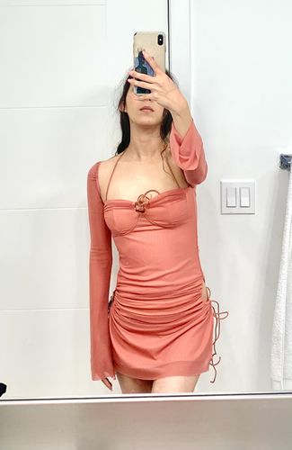 Customer photo review of Mesh Splicing Drawstring Split Side Mini Dress