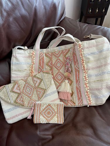 Customer photo review of Rose Gold Tote-Hand Beaded Metallic Tote For Women