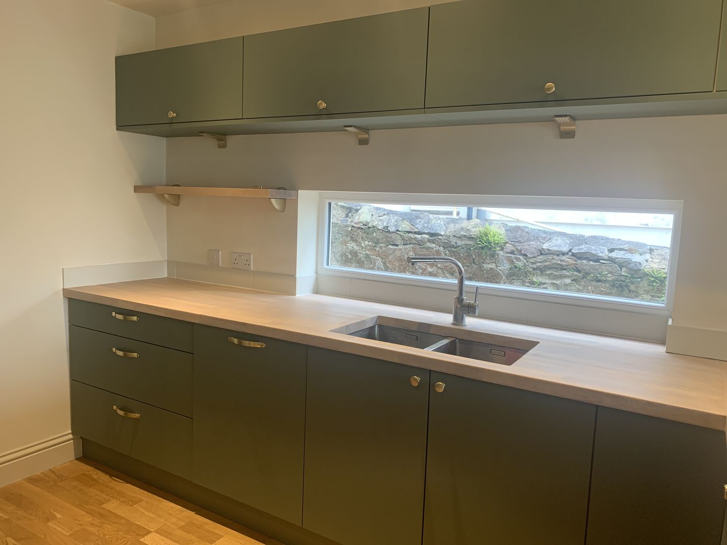 Customer photo review of Monmouth Brushed Satin Brass Cupboard Handles