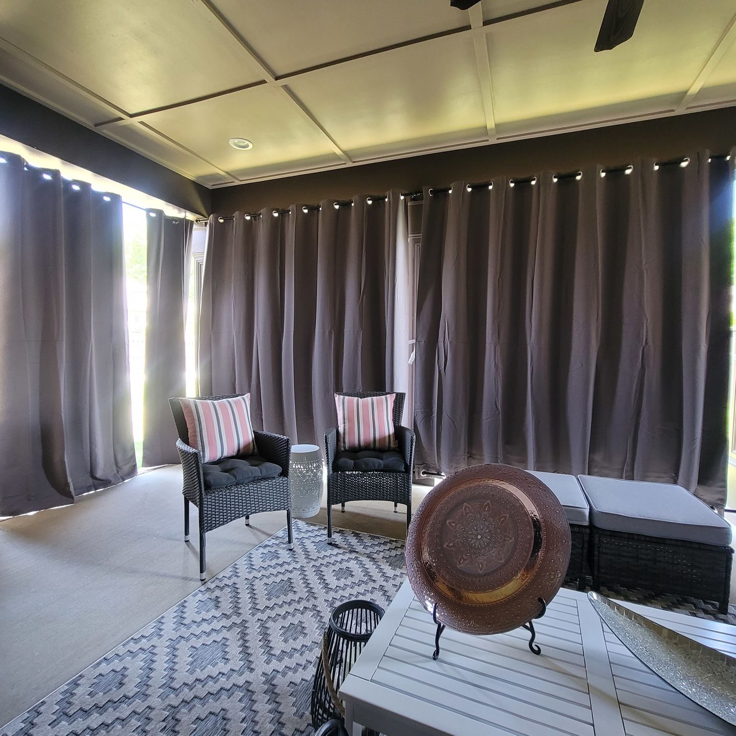 Customer photo review of Top & Bottom Grommet Windproof Outdoor Curtains for Patio 1 Panel