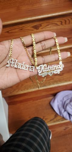 Customer photo review of Kids Double Plated Gothic  Name Necklace with Cuban Chain