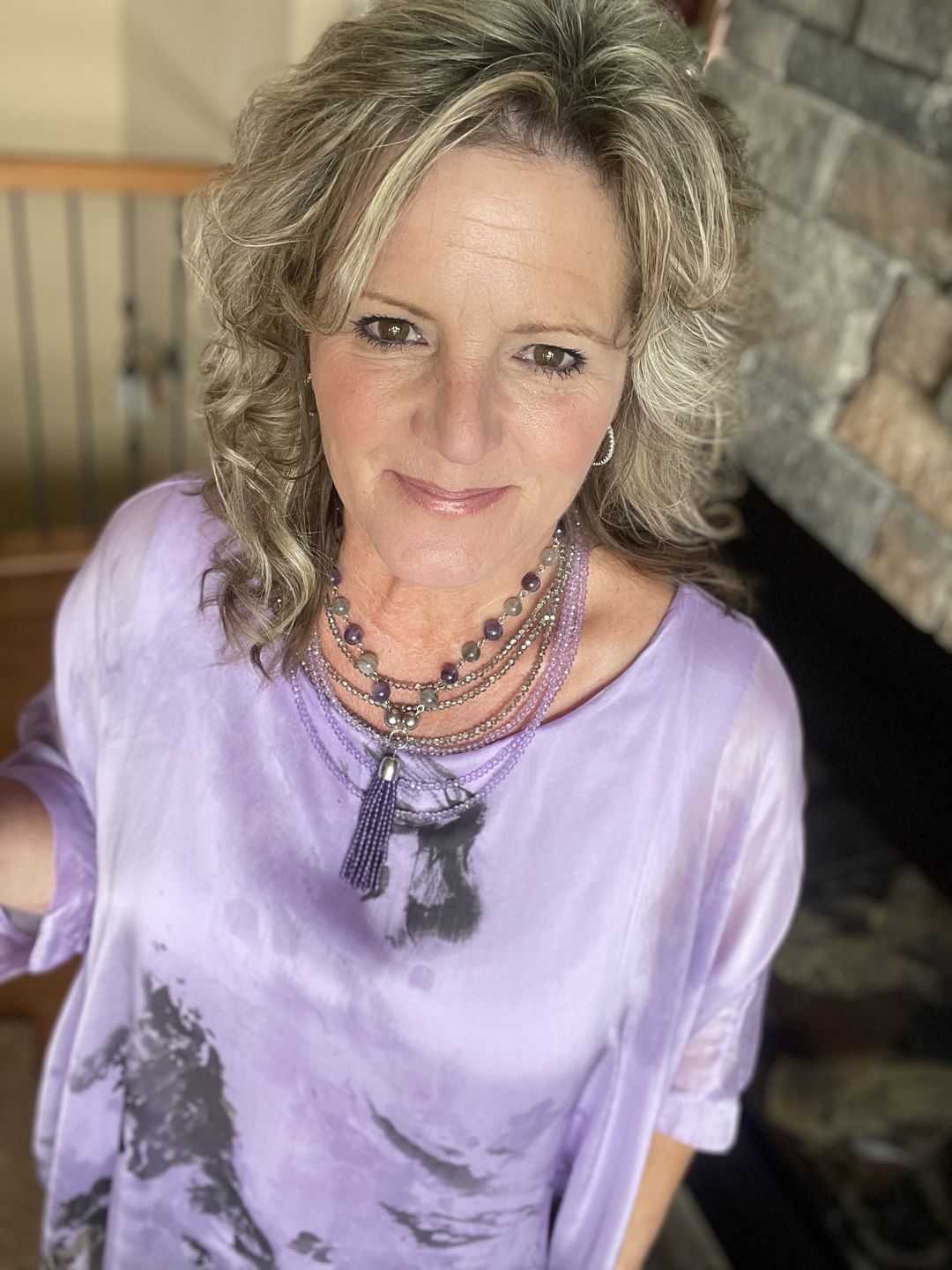 Customer photo review of Jackie Silk Blouse (Printed Lavender)