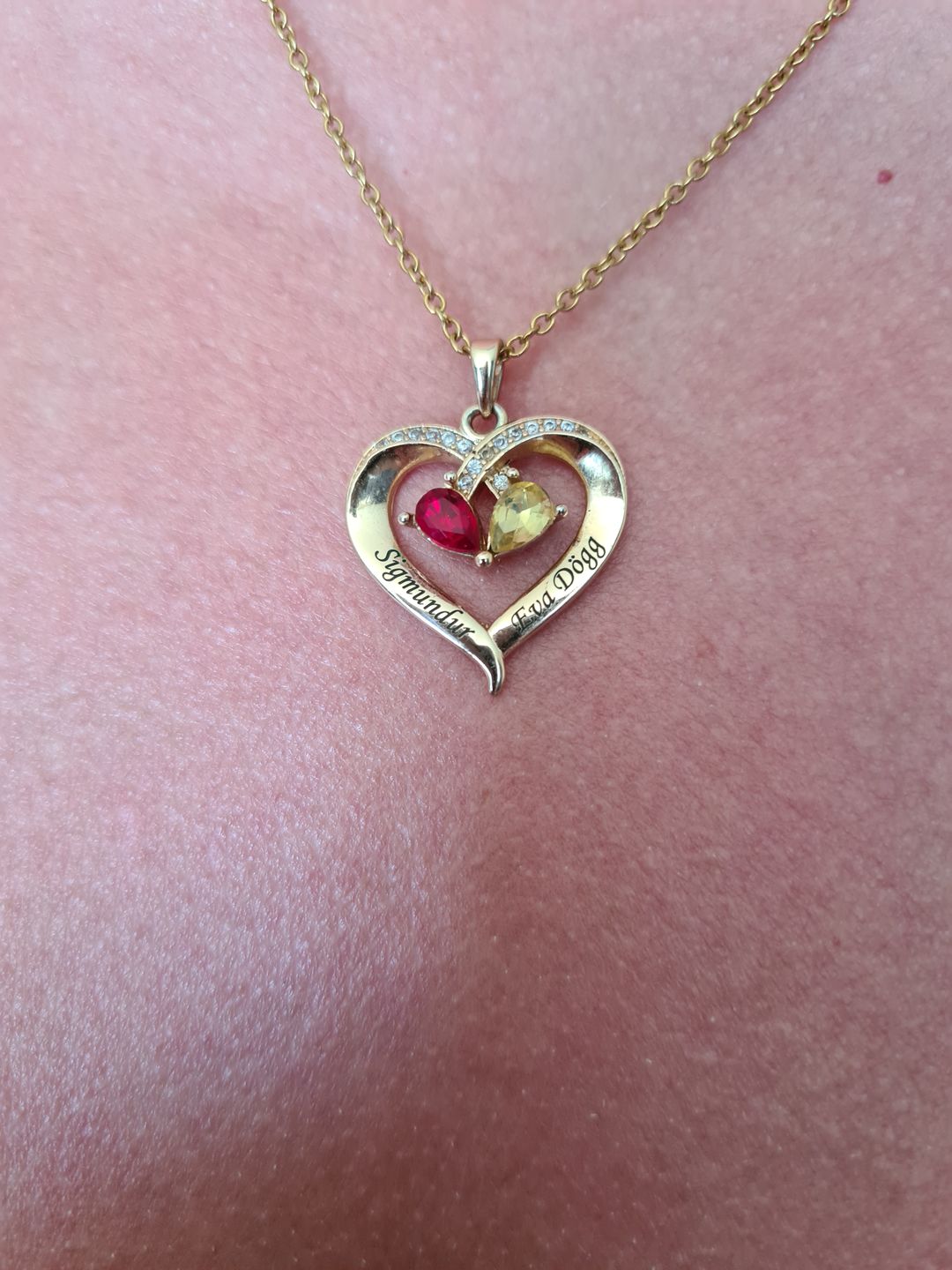 Customer photo review of Valentine's Day Gift Forever Love Birthstone & Diamond Heart Pendant Necklace