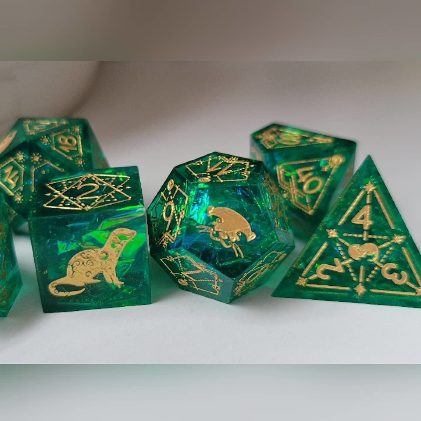 Customer photo review of URWizards Custom font style for dice, Custom initial on Dice, Dnd Natural Gemstone Dice MTG Game