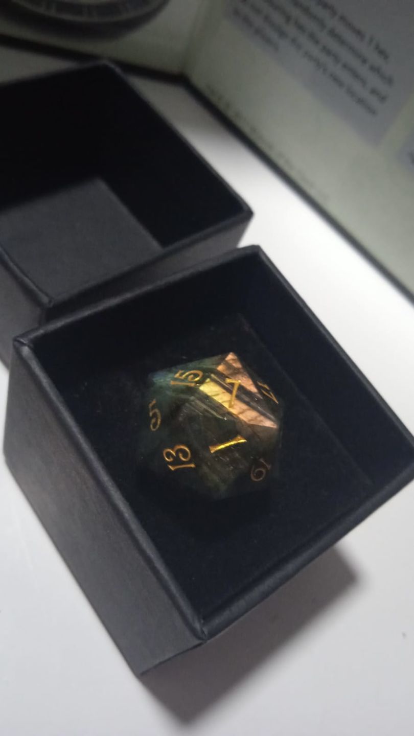 Customer photo review of URWizards D&D Engraved labradorite D20 Dice