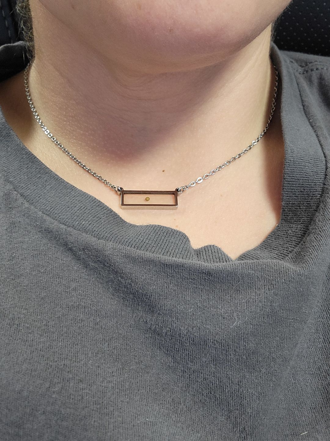 Customer photo review of Mustard Seed of Faith - Bar Necklace