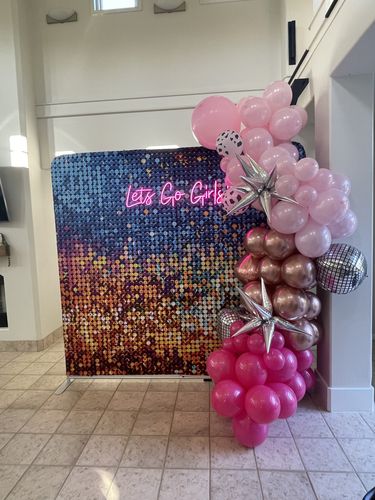 Customer photo review of 8x7ft Double-sided Tension Fabric Pillow Backdrop Cover and Stand