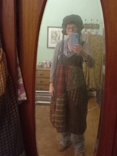 Customer photo review of Cotton Linen Pocket Stitching Vintage Plaid Winter Pinafore Dress