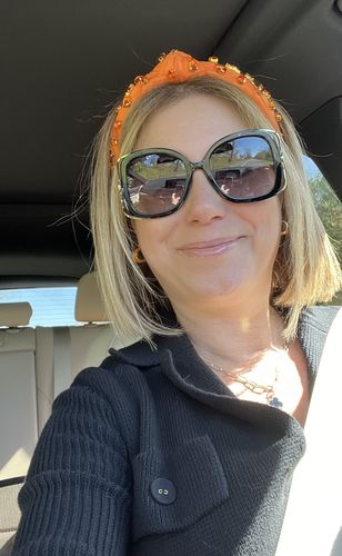Customer photo review of TANGERINE WOVEN CANDY JEWELED SLIM KNOTTED HEADBAND