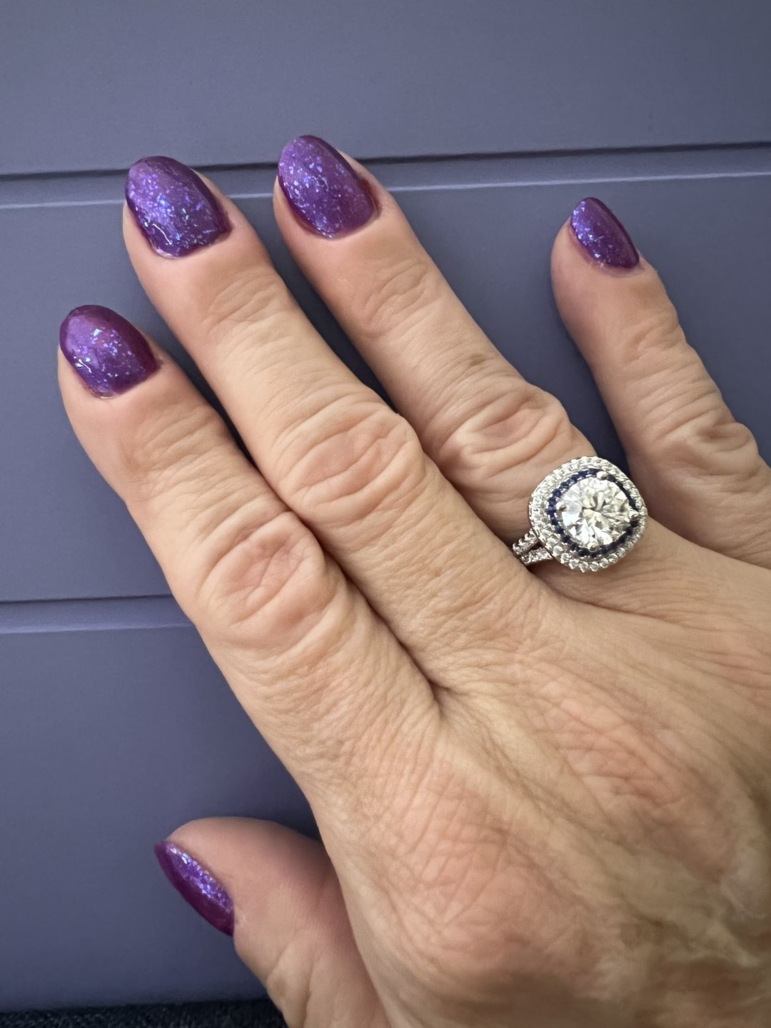 Customer photo review of Double Halo Moissanite Split Shank Pave Engagement Ring