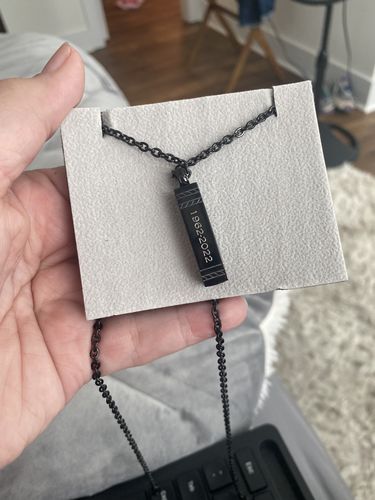 Customer photo review of Rectangle Bar Engravable Cremation Urn Pendant