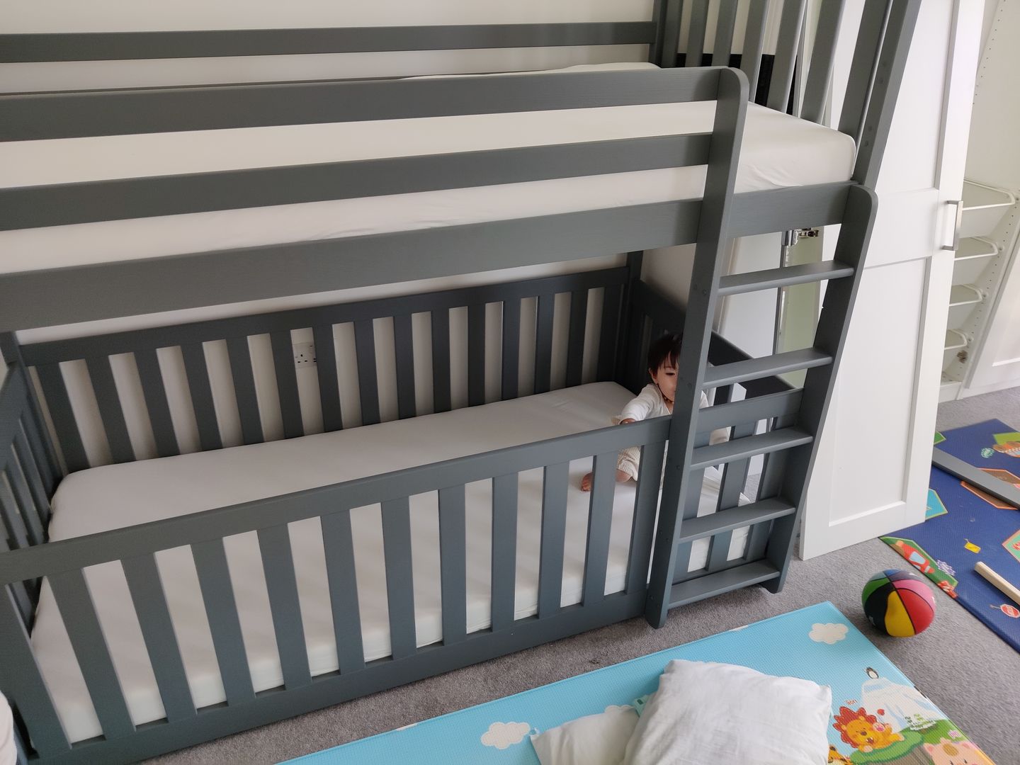 Customer photo review of Wooden Bunk Bed Cris with Cot Bed