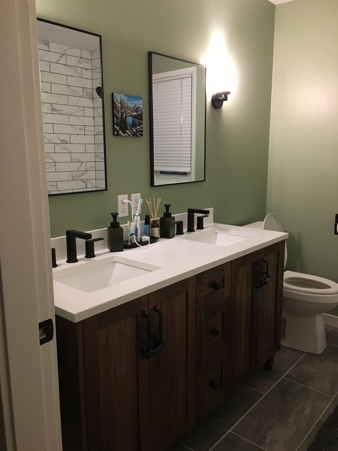 Customer photo review of Bridgeport 60" American Black Walnut Bathroom Vanity, Double Sink