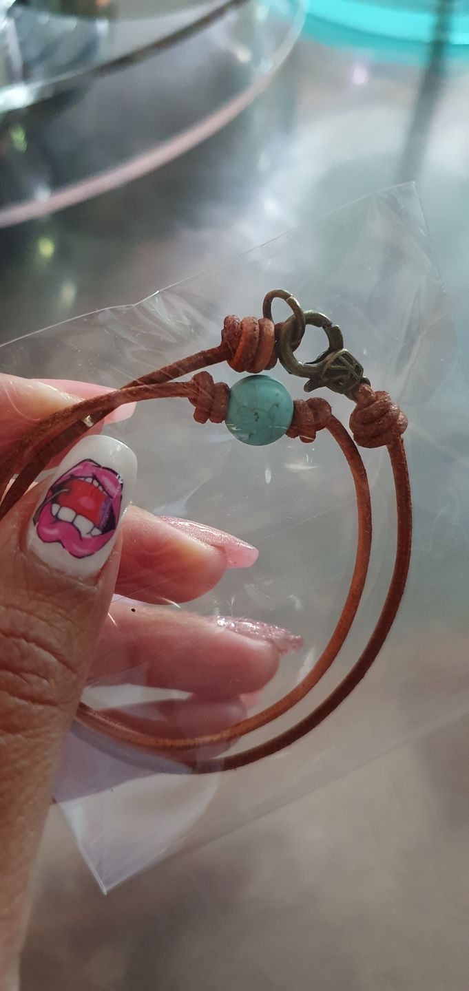 Customer photo review of Handmade Leather & Turquoise Bead Choker Necklace