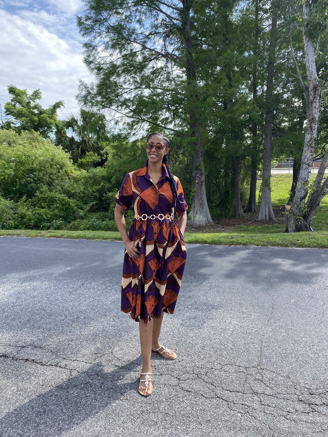 Customer photo review of MOREMI AFRICAN PRINT BUTTON DOWN DRESS [BROWN n PURPLE]