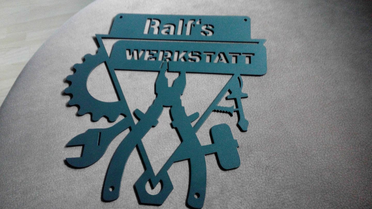 Customer photo review of "Werkstattschild - Dreieck" aus edlem Stahl (personalisierbar)