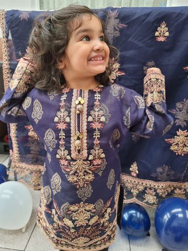 Customer photo review of Afreen Kids Navy Jacquard Mummy & Me Outfit RCH05K