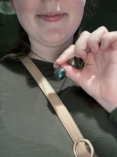 Customer photo review of Moss Agate Heart Pendant