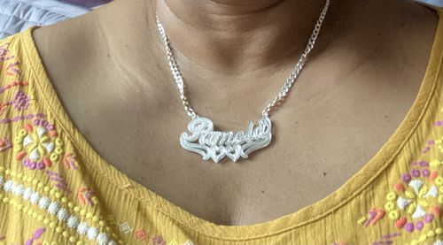 Customer photo review of Double Plated Heart Name Necklace with Cuban Chain
