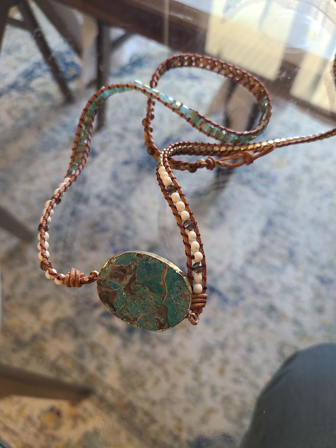 Customer photo review of Handmade Natural Ocean Jasper Leather Wrap Bracelet