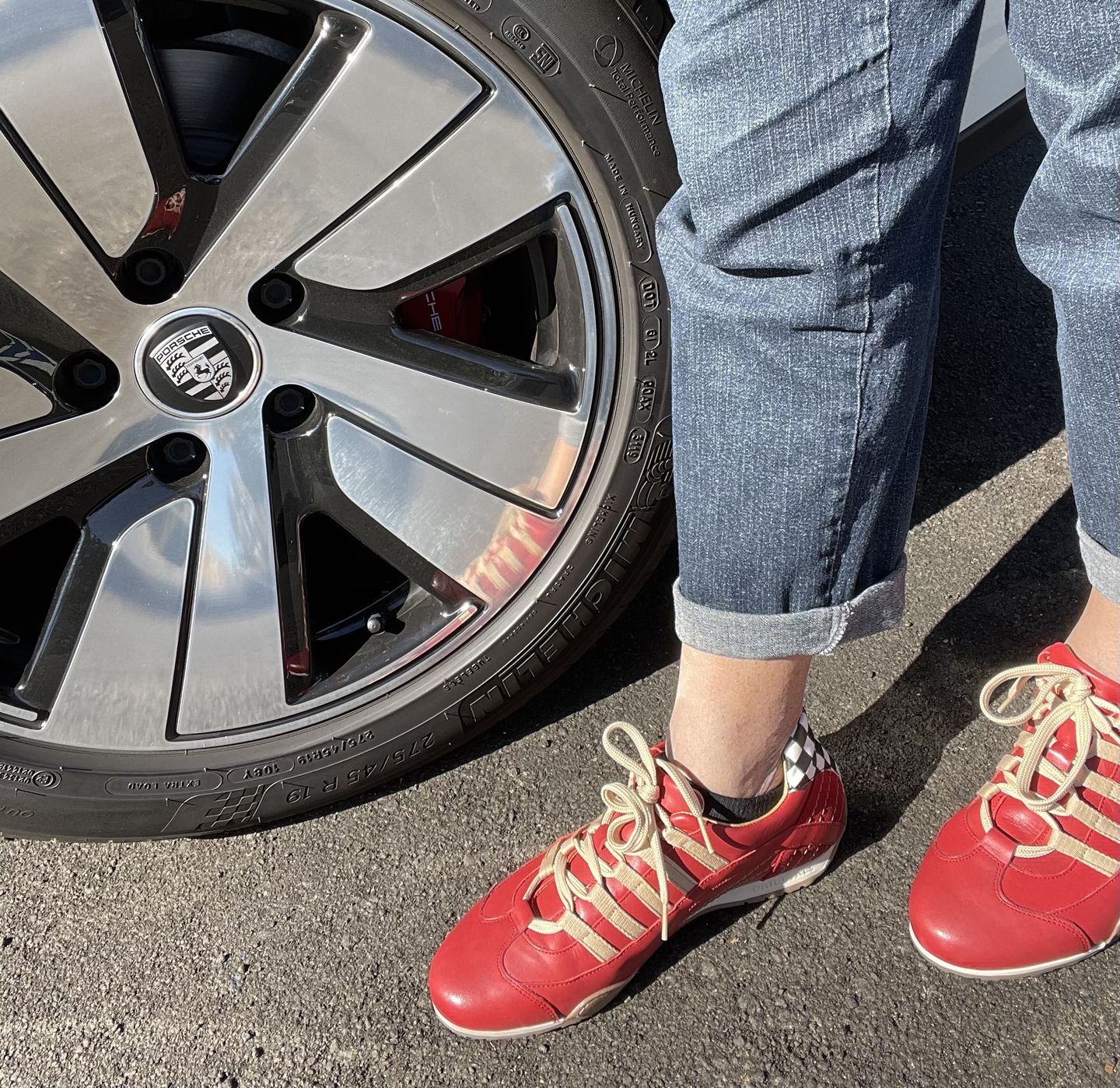 Customer photo review of Women's Racing Sneaker in Corsa Rosso (Red and Sand)