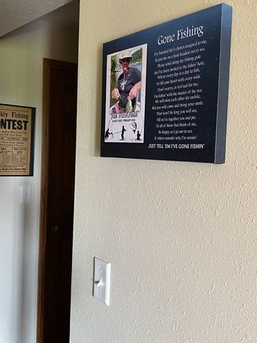 Customer photo review of Personalized Gone Fishing Memorial Canvas| Fishing Memorial Gift for The Loved One in Heaven Sympathy Gift for Loss of Father Husband Brother Fisherman Fishing Remembrance Canvas| JC769