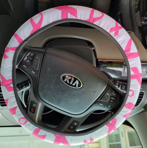 Customer photo review of Little Breast Cancer Ribbon Print Car Steering Wheel Cover