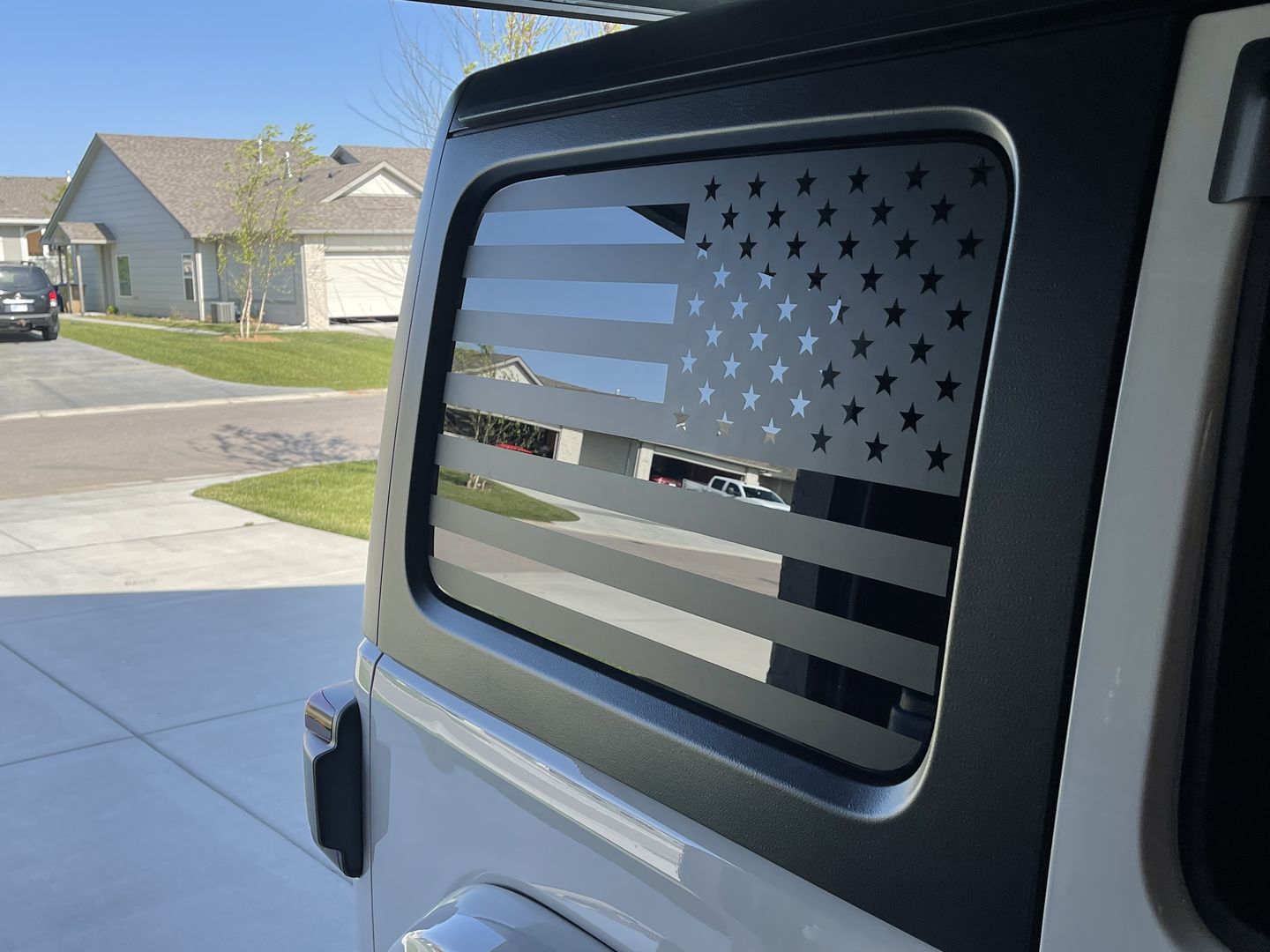 Customer photo review of American Flag Window Graphic for Wrangler JLU 4-door | Set of 2