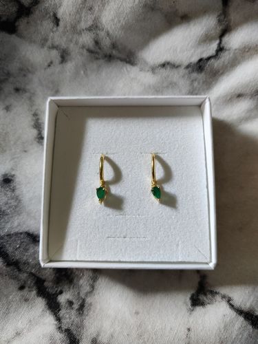 Customer photo review of Green Onyx Charm Hoop Earrings