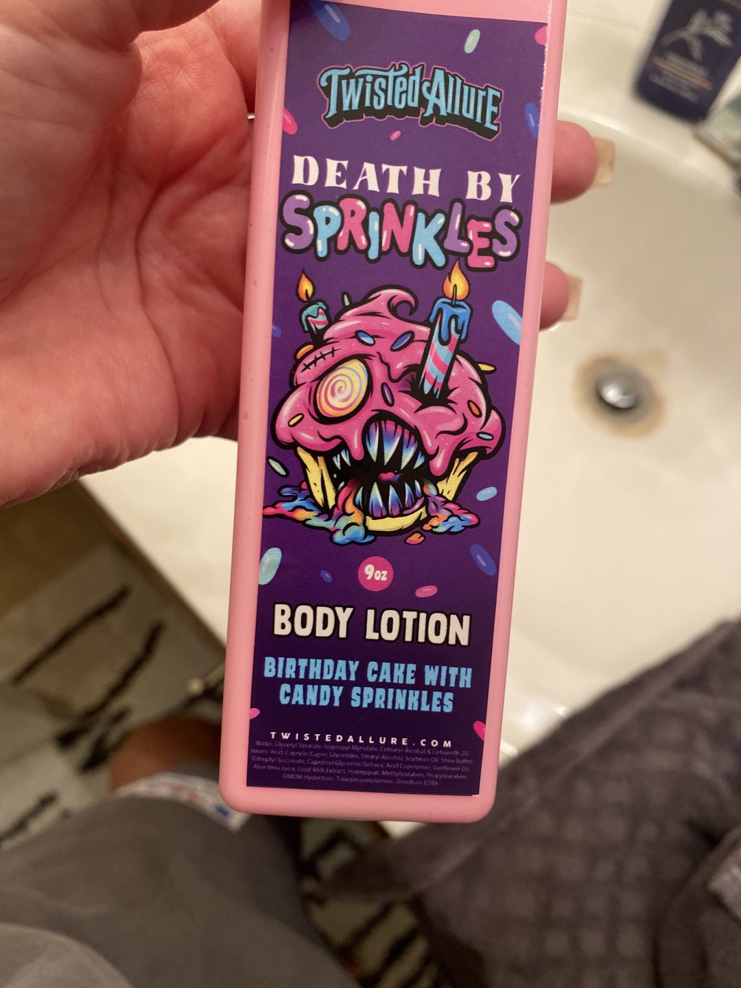 Customer photo review of Death by Sprinkles Body Lotion