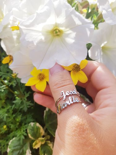 Customer photo review of LOANYA Ring With Two Engraved Names