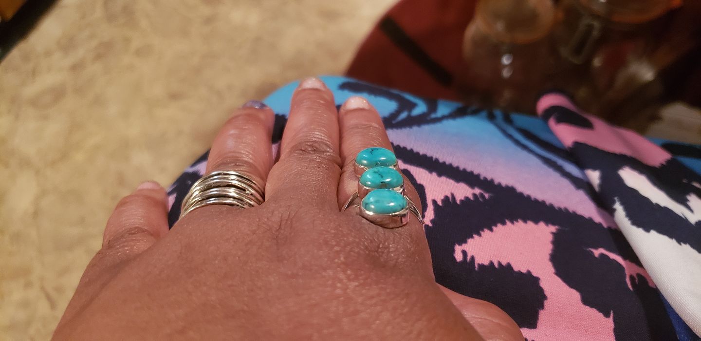 Customer photo review of Three Stone Turquoise Ring Sterling Silver