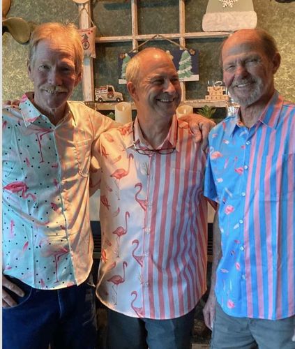 Customer photo review of Men's Pink Flamingo & Striped Print Holiday Pocket Short Sleeve Shirt