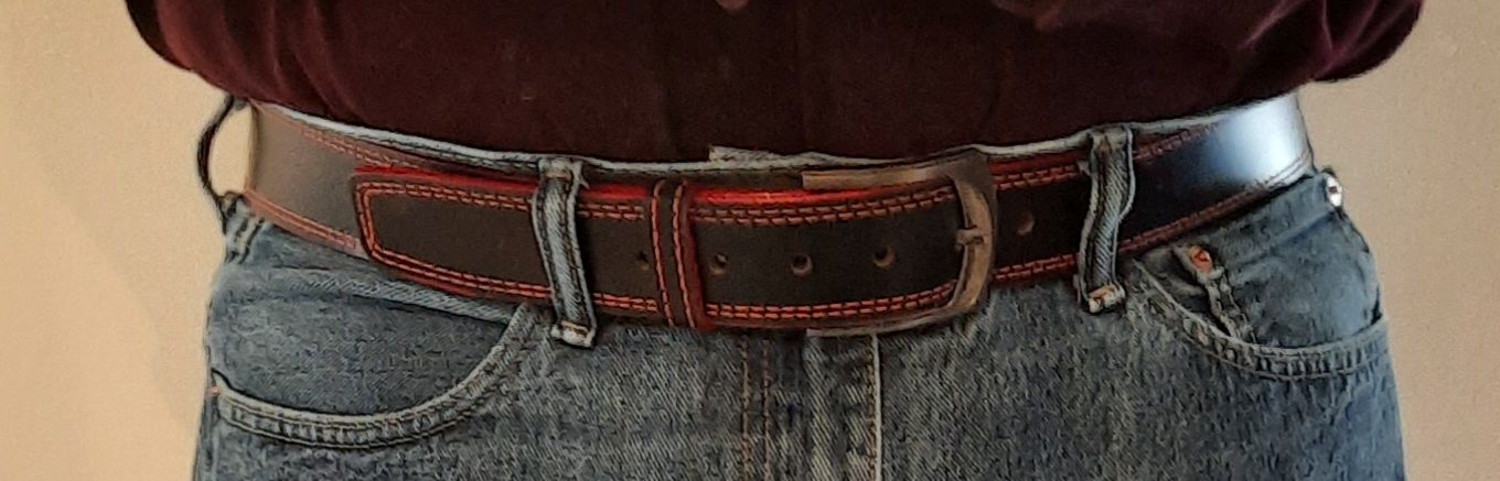 Customer photo review of The Diablo Belt - Black Full Grain Leather Belt with Red Stitches