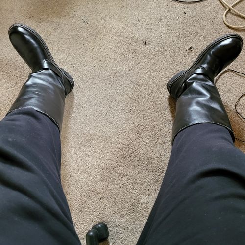 Customer photo review of Double Strap Black Leather Boots