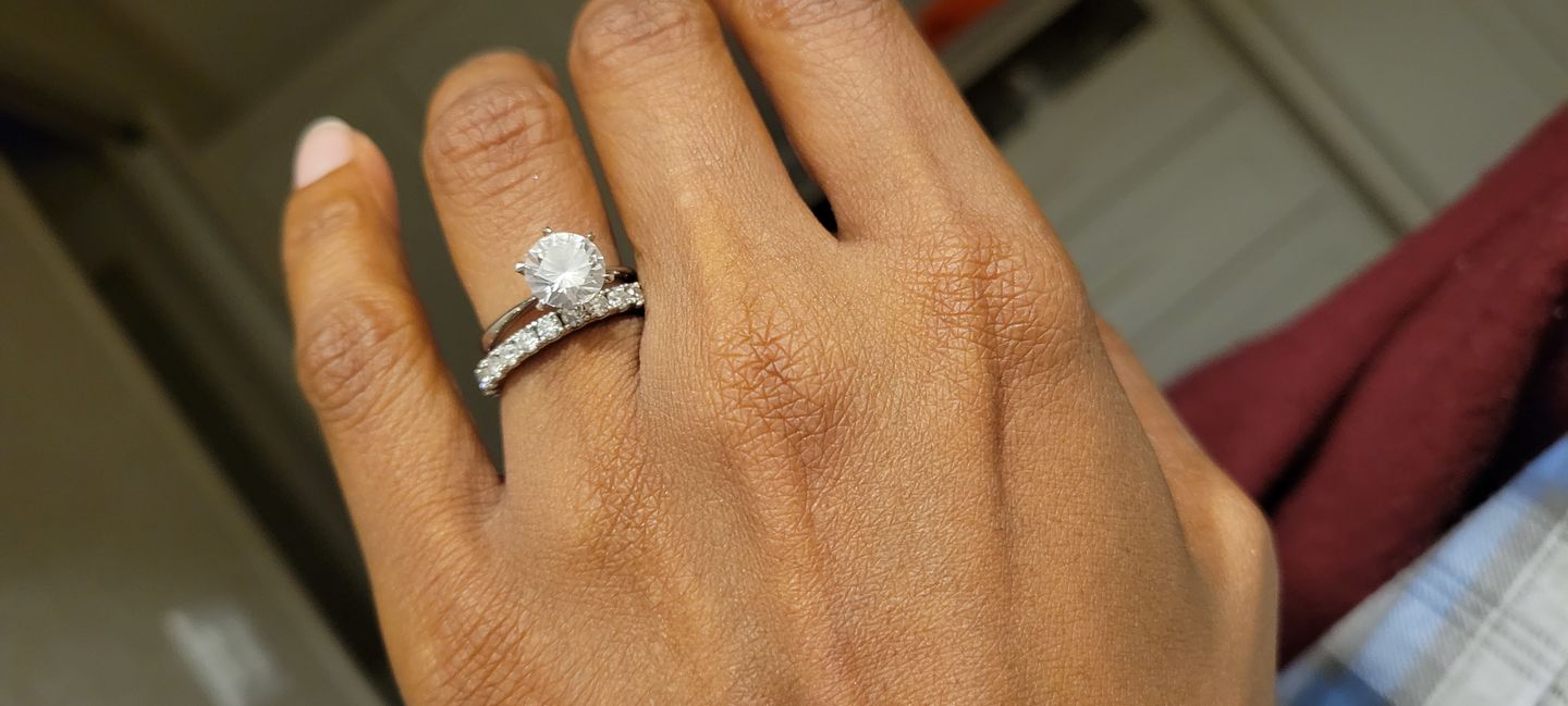 Customer photo review of Pave Moissanite Eternity Wedding Band Ring In Sterling Silver