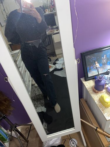 Customer photo review of Top-stitching Ripped Wide Leg Jeans