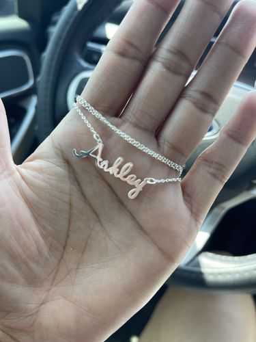 Customer photo review of Dainty Script Name Necklace