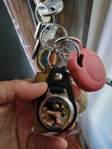 Customer photo review of Schlüssel- Anhänger mit Foto „Leder“ + Einkaufswagen- Chip