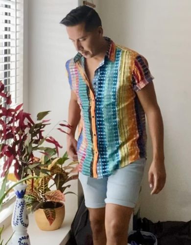 Customer photo review of Men's Colorful Casual Retro Striped Short Sleeve Shirt