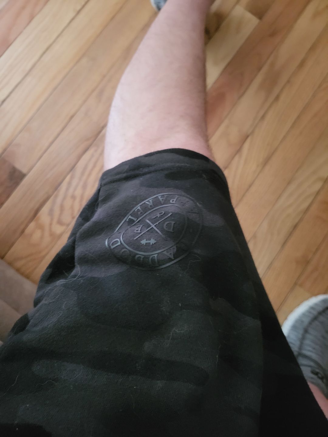 Customer photo review of Black Camo Sweat Shorts