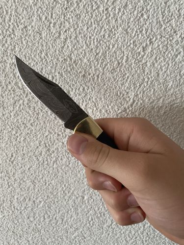 Customer photo review of knife 6.5" Blue Wood Folding Pocket Knife Custom Handmade Damascus Steel folding knife set
