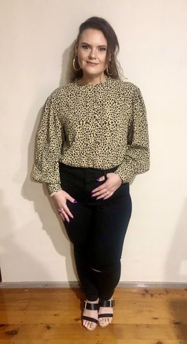 Customer photo review of Impact High Waisted Skinny Jeans - Black Knee Rips