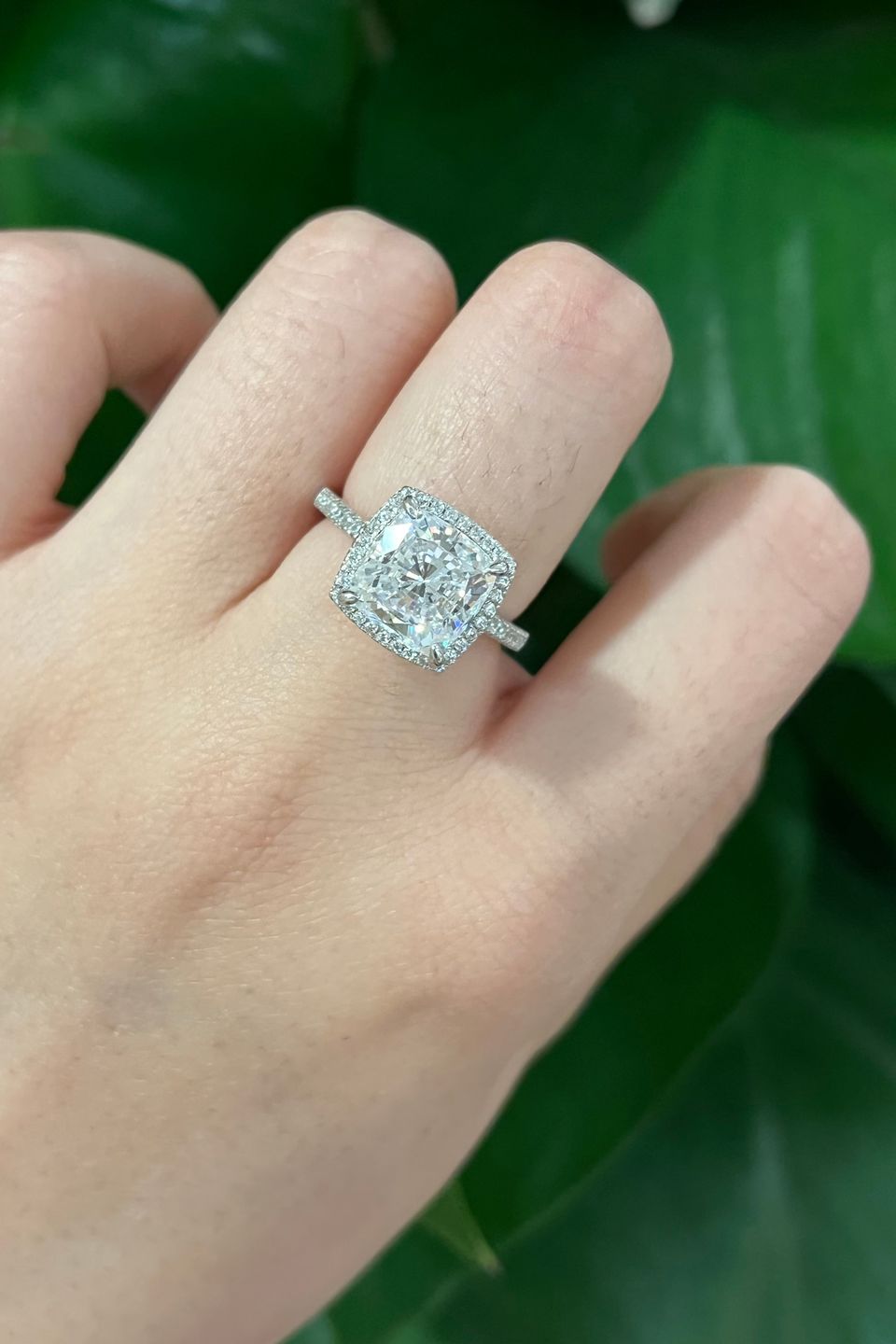 Customer photo review of Louily Halo Cushion Cut Engagement Ring In Sterling Silver