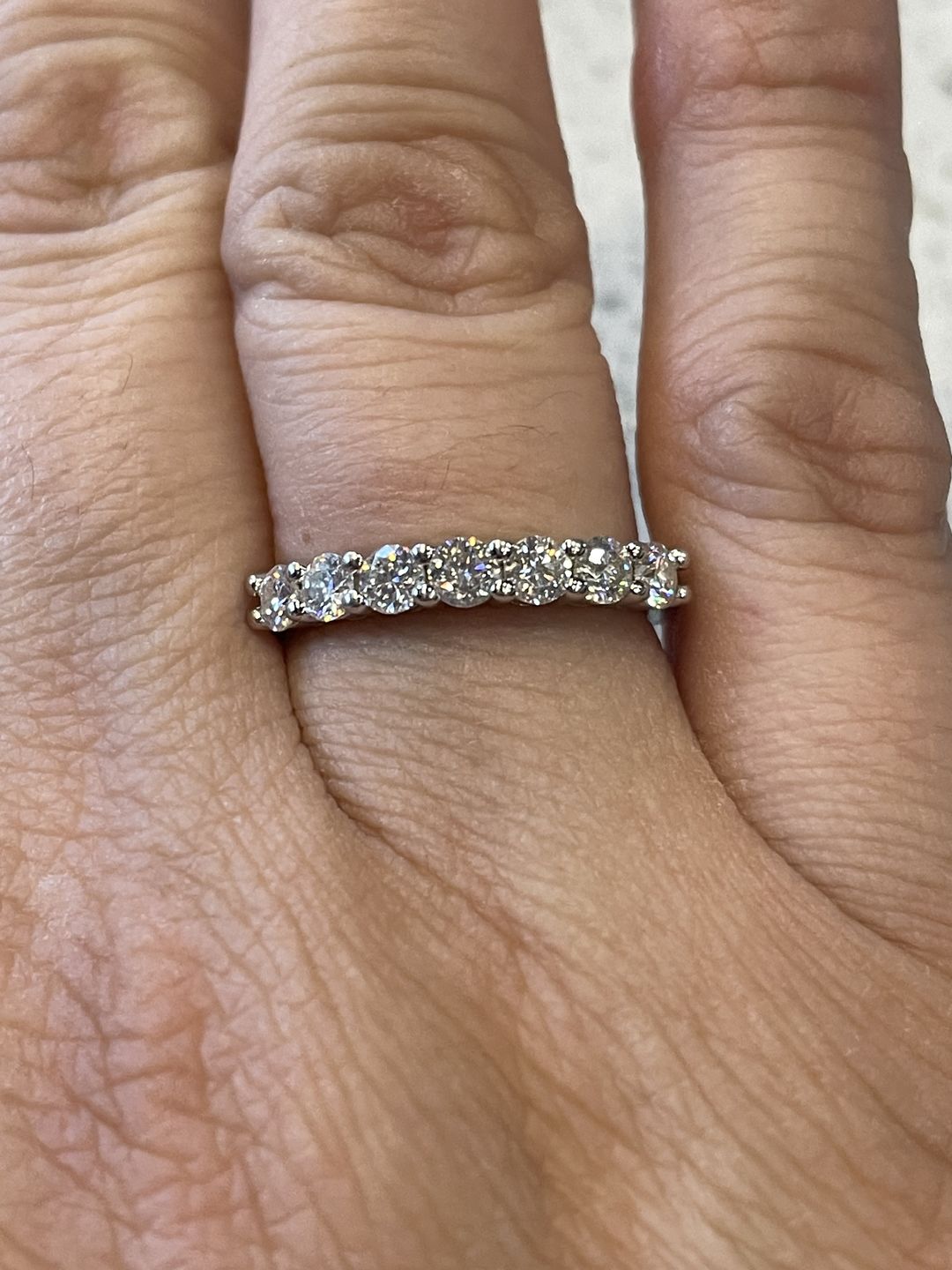 Customer photo review of Round Moissanite Sterling Silver Wedding Band Stackable Ring