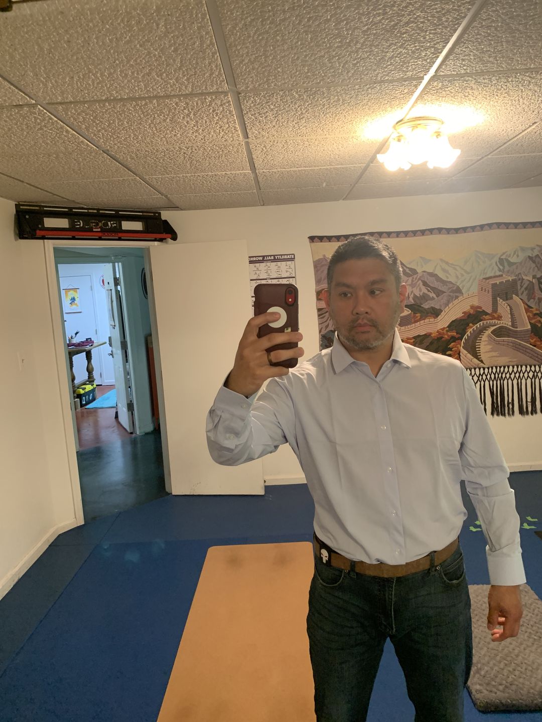 Customer photo review of Phenom Professional Light Blue Gingham Long Sleeve Men's Dress Shirt