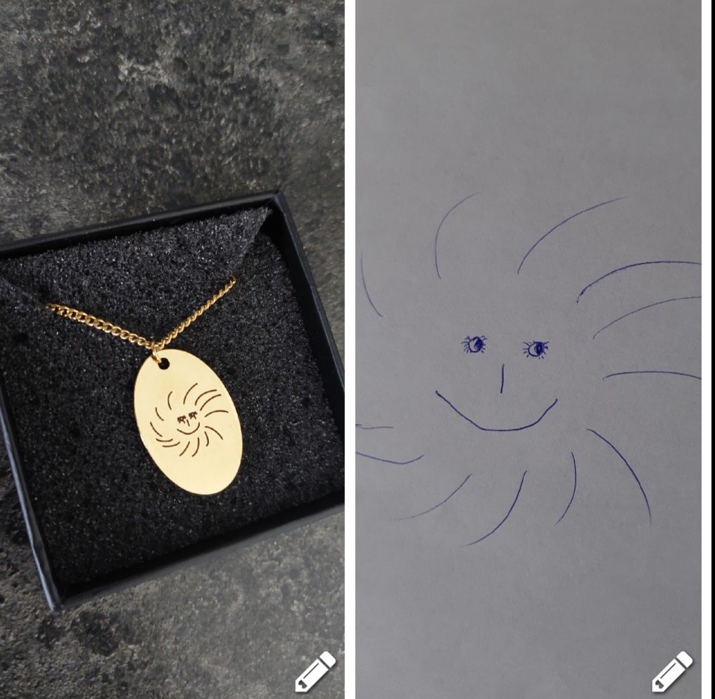 Customer photo review of LOANYA persönliche Kinderzeichnung als Halskette mit ovalem Anhänger