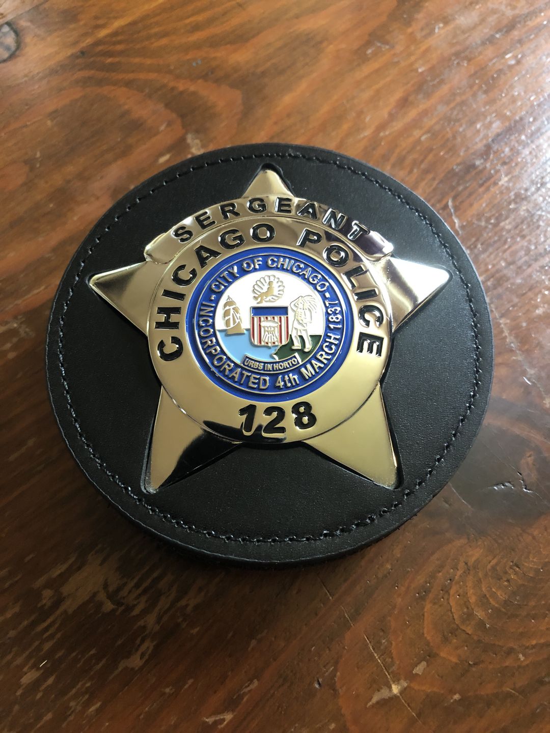 Customer photo review of Chicago Sergeant Police Badge Solid Copper Replica Movie Props With Number 128